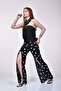 Polka Dot Loose Trousers with Front Slit Detail - Black - 4