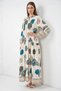Women's Shirt Collar Floral Patterned Viscose Cream Hijab Dress - 4