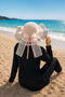 Straw Hat with Tulle Edges and Lace Strips Powder