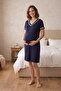 Venera Relax V-Neck Stripe Detailed Short Sleeve Maternity Nightgown - 3