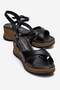 Women's Cross-Tied Low Wedge Heeled Sandals; Black