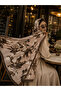 Madame Polo Light Brown Color Floral Patterned Bamboo Cashmere Shawl Delicate Series