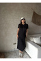 Black Crew Neck Basic Long Dress - 2