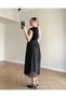 Women's Black V-Neck Sleeveless Polka Dot Print Dress - Stylish Midi Length Dress with Chiffon Skirt and Waist Belt 176 - 2