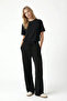 Morena Women's Elix Modal Touch Crew Neck Elastic Waist Pocketed Black Top and Bottom Set