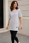 Women's White Striped Oversize Short Sleeve Basic Tunic T-Shirt - 3