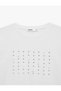 Cotton Short Sleeve Crew Neck T-Shirt with Stone and Pearl Detail - 5