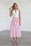 Women's Pink Tie-Waist Zippered Lined Midi Poplin Skirt Alc-X15519 - 2