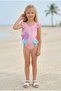Girl's Pink Fish Patterned Ruffle Swimsuit - Quick-Drying Stretchy Fabric - 2