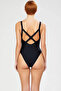 Women's Swimsuit Mesh Detailed V-Neck Covered Underwire Sleeveless Brazilian Cut Knitted Fabric Open Back - 5