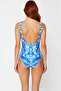 Women's Swimsuit Square Neck Sleeveless Tropical Patterned Underwireless Knitted Raschel One Piece Summer Beachwear - 5