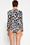 Women's Swimsuit Surfer Long Sleeve High Neck Zippered Leopard Pattern Knitted Fabric Capless Hipster Cut - 5