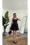 Women's Black Square Neck Corset Form Balloon Skirt Mini Dress Stylish Event Graduation Dress