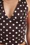 Women's Standard Fit Regular Cut Sleeveless Halter Neck Halter Tie Polka Dot Brown Blouse - 5