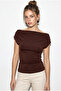Women's White Coffee Degaje Collar Side Gathered Detailed Lycra Double Blouse 6157 60286227 - 6