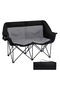 Foldable Double Camping Sofa Chair Portable Outdoor Loveseat With Cup Holders Gray