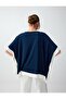 Navy Blue Round Neck Off-Shoulder Loose Fit Blouse - 5