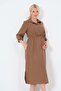 Maternity Elastic Sleeve Shirt Collar Midi Length Linen Dress Brown