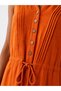 Women's Orange Viscose Dress with Tie Waist and Button Detail - 6