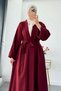 Premium Natural Aysha Linen Abaya Set – Burgundy - 8