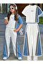 Premium Girls' White Denim Striped Suit |   Summer Comfortable Cut Casual Stylish 2-Piece Top and Bottom Set