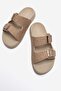 Women's Straw Double Buckle Slippers Beige - 5