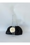 Black Satin Rose and Pearl Portfolio Evening Dress Clutch Bag - 4