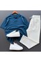 Nurse Collar Ribbed Knitwear T-Shirt + Ribbed Trousers 2-Piece Combination