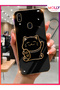 Black Edge Gold Detailed Lucky Cat Stand Luxury Silicone Case for Samsung Galaxy A20