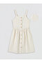 Beige Square Collar Striped Girls' Dress - 2
