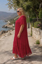 - Bohemian Lace Detailed Flounced Viscose Maxi Dress O1703-Red - 3
