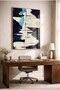 Navy Blue, Cream, and Blue Tones Abstract Glass Painting - Gold Metal Framed Home, Business, and School Artwork - 3