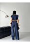 Women's Padded Crop Blouse and Wide-Leg Pants Two-Piece Set - 8