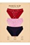 Intive Comfort Patterned 3-Piece Slip Set with Lace Detail on the Back in Navy Blue/Pink/Red