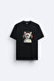 Cat Cat Printed Crew Neck Black T-Shirt T-Shirt