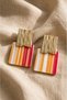 Large Size Striped Resin Earrings with Gold Detail Geometric Statement Earrings 8.5 cm - 5