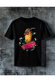 تي شيرت كبير الحجم مطبوع عليه happy vibes skateboard
