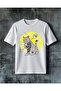 Cat Tattoo Neon Print Oversized T-Shirt