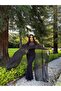 Black Tulle Cape Strap Long Dress - 3