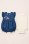 Baby Girl Denim Jumpsuit with Embroidered Ruffle Sleeves and Perforated Thin Straps Bodysuit Summer Stylish Comfortable Cotton - 3