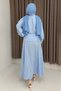 Women's bell skirted, zippered waist, self-scarf, plaid suit blue - 2