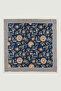 Navy Blue Retro Floral Patterned Silk Scarf
