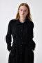 Embroidery Detailed Belted Black Giy Çık 14033 - 4