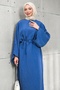 Navy Blue Casual Dress with Tie at the Waist - 2