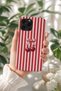 iPhone 15 Pro Max Compatible Launch Silicone Red Striped Cherry Pattern Shock Absorbing Case White