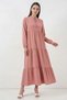 Women's T-Neck Gathered Waist Ruffled Lace-Up Viscose Powder Dress - 5