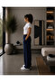 Women's Navy Blue High Waist Wide Leg Sweatpants with Side Pockets - 2