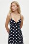 Women's Week Elastic Back Navy Blue Polka Dot Strappy Long Dress - 2