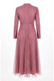 Silvery Tulle Detailed Belted Hijab Evening Dress 5704-02 Dusty Rose - 7