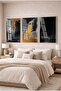 Night Glittering Black, Gold Foil Abstract 3-Piece Glass Painting Set with White Metal Frame for Home and Office - 2